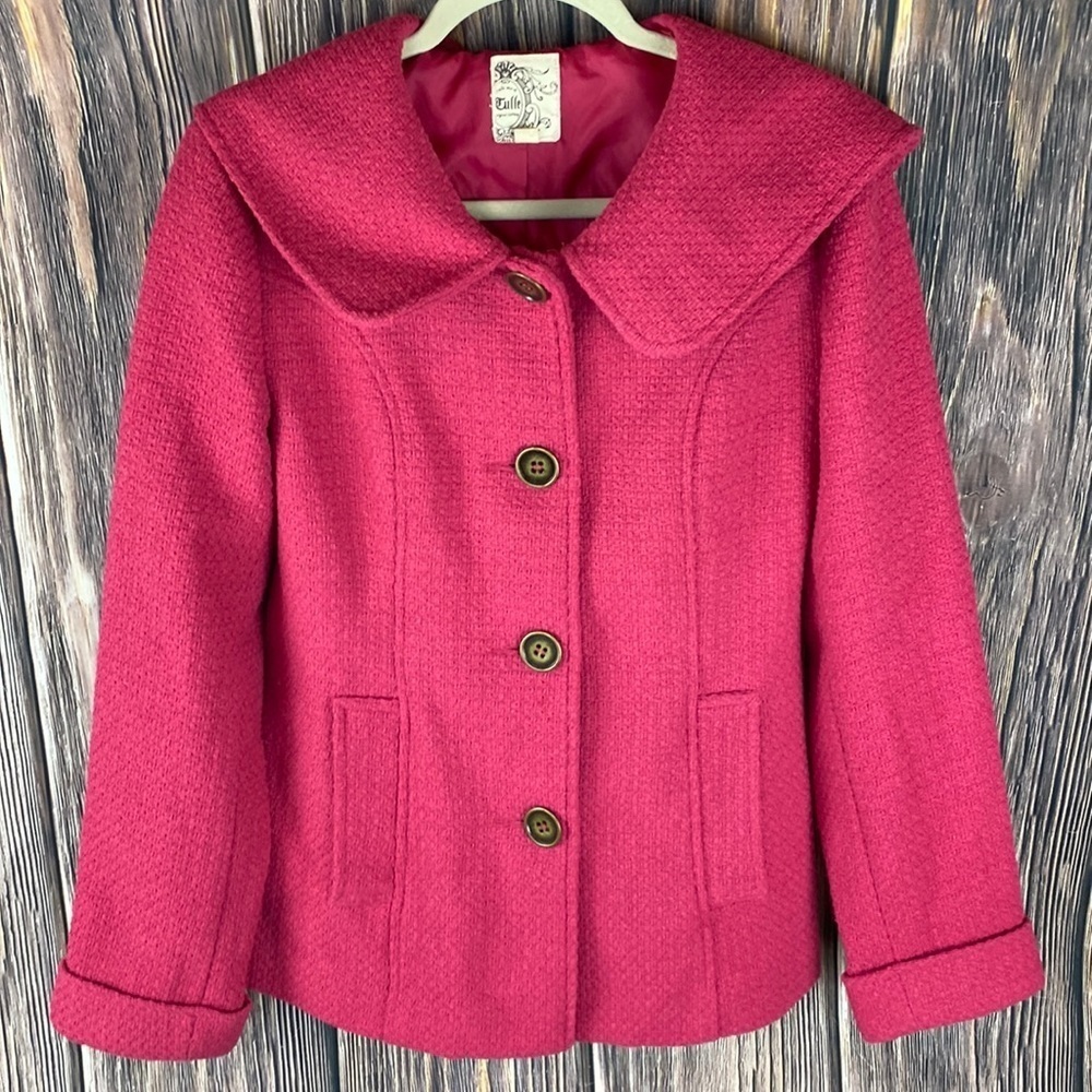 Tulle Pink Wool Blend Hooded Coat- Large